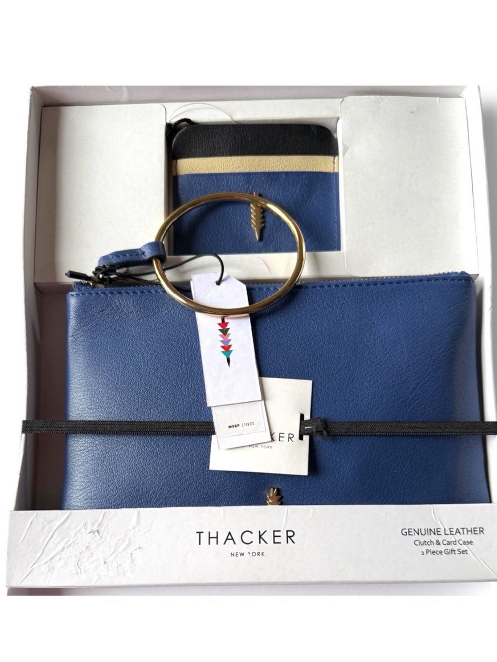 Thacker New York Gia Genuine Leather Clutch/Wristlet & Card Case NIB Blue